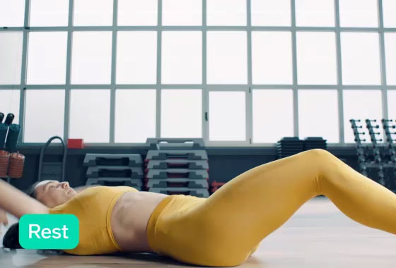 Video of the Personal Trainer example showing a woman doing while doing crunches with a live prediction in the bottom corner.